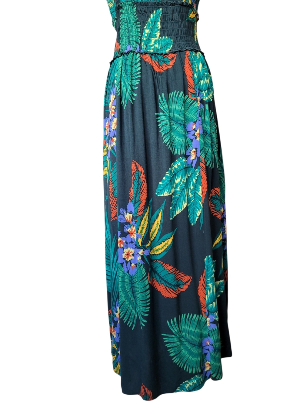 Patrons of Peace Tropical Floral Maxi Dress Smocked Waist Slit Skirt Green M - Picture 7 of 13